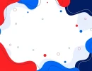 Абстрактный патриотический фон в цветах российского флага с волнистыми формами и кругами по краям